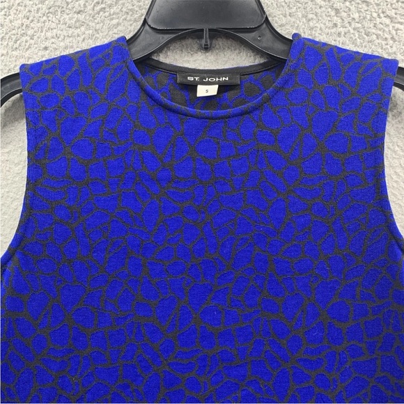 ST. JOHN  Leopard Animal Print Blue Black Silk Blend Stretch Tank Top Size S - Picture 5 of 9